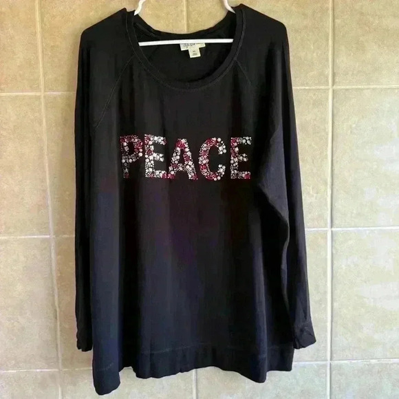 Style & Co Crystal Embellished “Peace” Holiday Knit Top/Sweater - Picture 1 of 11